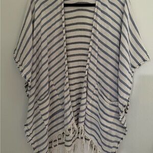 Old Navy Blue Striped Open Front Poncho Cotton/Linen Women’s One Size Lagenlook